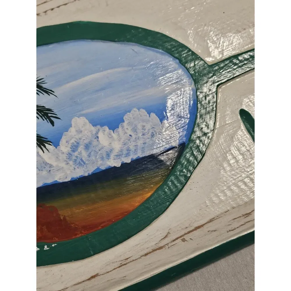 Lanikai Beach Wooden surf sign 40" w/ Beach Painting - Real Hand Carved Wood - Picture 3 of 14